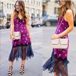 Rebecca Taylor Floral Slip Dress Lace Trim